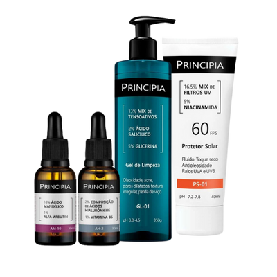 KIT Pele Mista - ÁCIDOS HIALURÔNICOS + PROTETOR SOLAR PS-01 FPS 60 + GEL DE LIMPEZA GL-01 350G + ÁCIDO GLICÓLICO